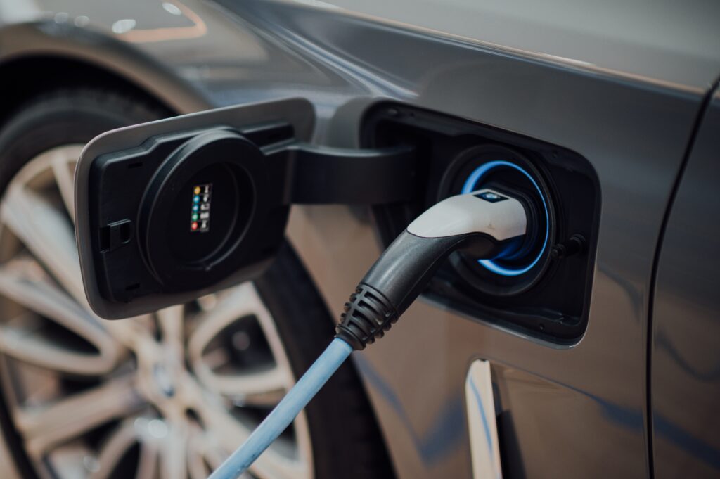 grey electric car charging